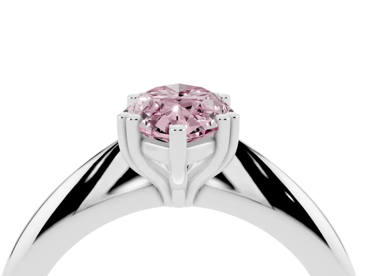 Fancy Pink Marquise Cut Cut Solitaire Engagement Ring with Tapered Band and Four-Prong Setting Platinum