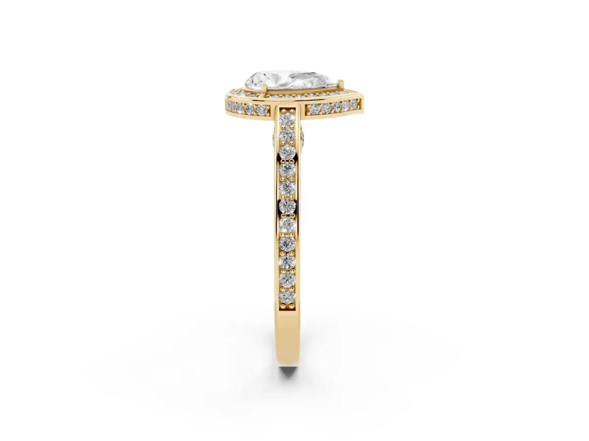 Pear Cut Cut Halo Pave Split Shank Prong Setting Ring Yellow gold