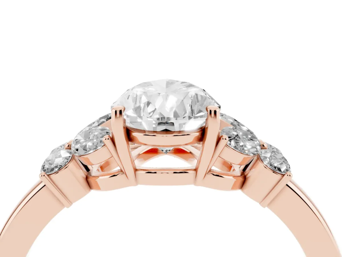Pear Cut Cut Solitaire Floral Diamond Ring with Four-Prong Setting Rose gold