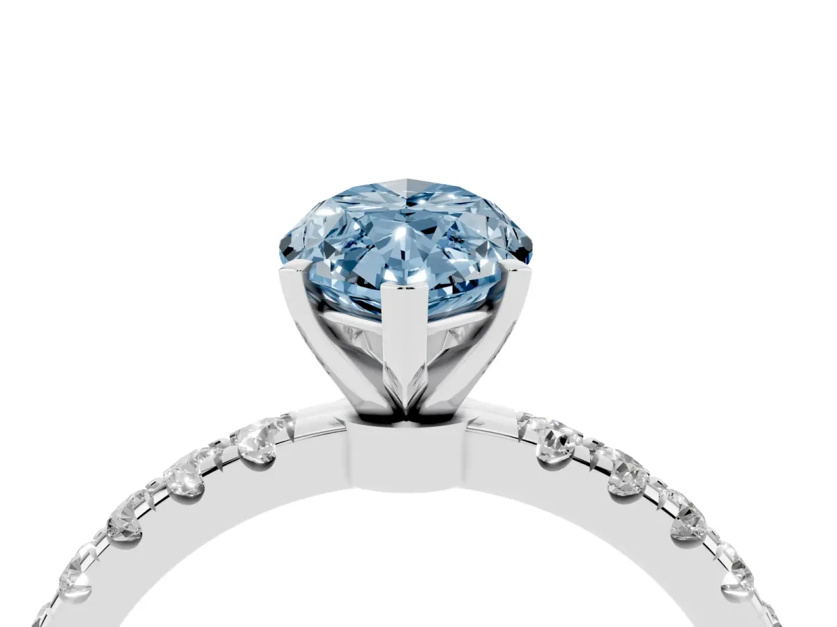 Fancy Blue Marquise Cut Diamond Solitaire Ring with Pavé Accents and Four-Prong Setting Silver