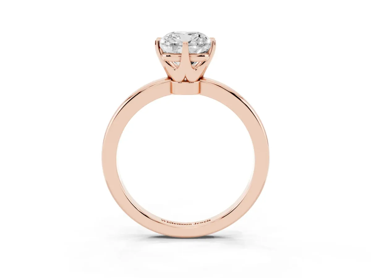 Cushion Cut Solitaire Diamond Ring with Six-Prong Setting on a Classic Band Rose gold