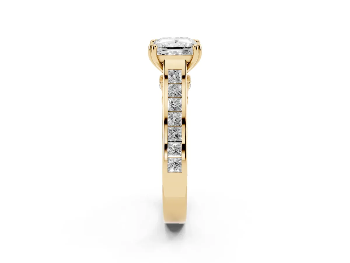 Princess Cut Cut Channel Set Solitaire Engagement Ring with Prong Setting Yellow gold