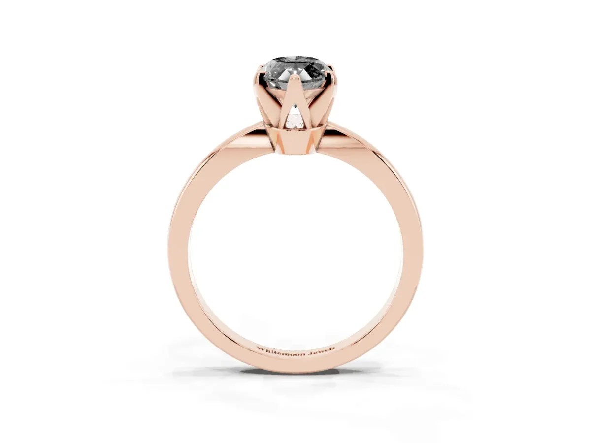 Fancy Black Marquise Cut Solitaire Engagement Ring with Six-Prong Setting and Tapered Band Rose gold