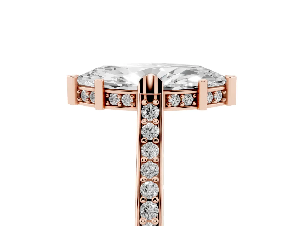 Marquise Cut Solitaire Diamond Ring with Channel Set Band and Bezel Prong Setting Rose gold