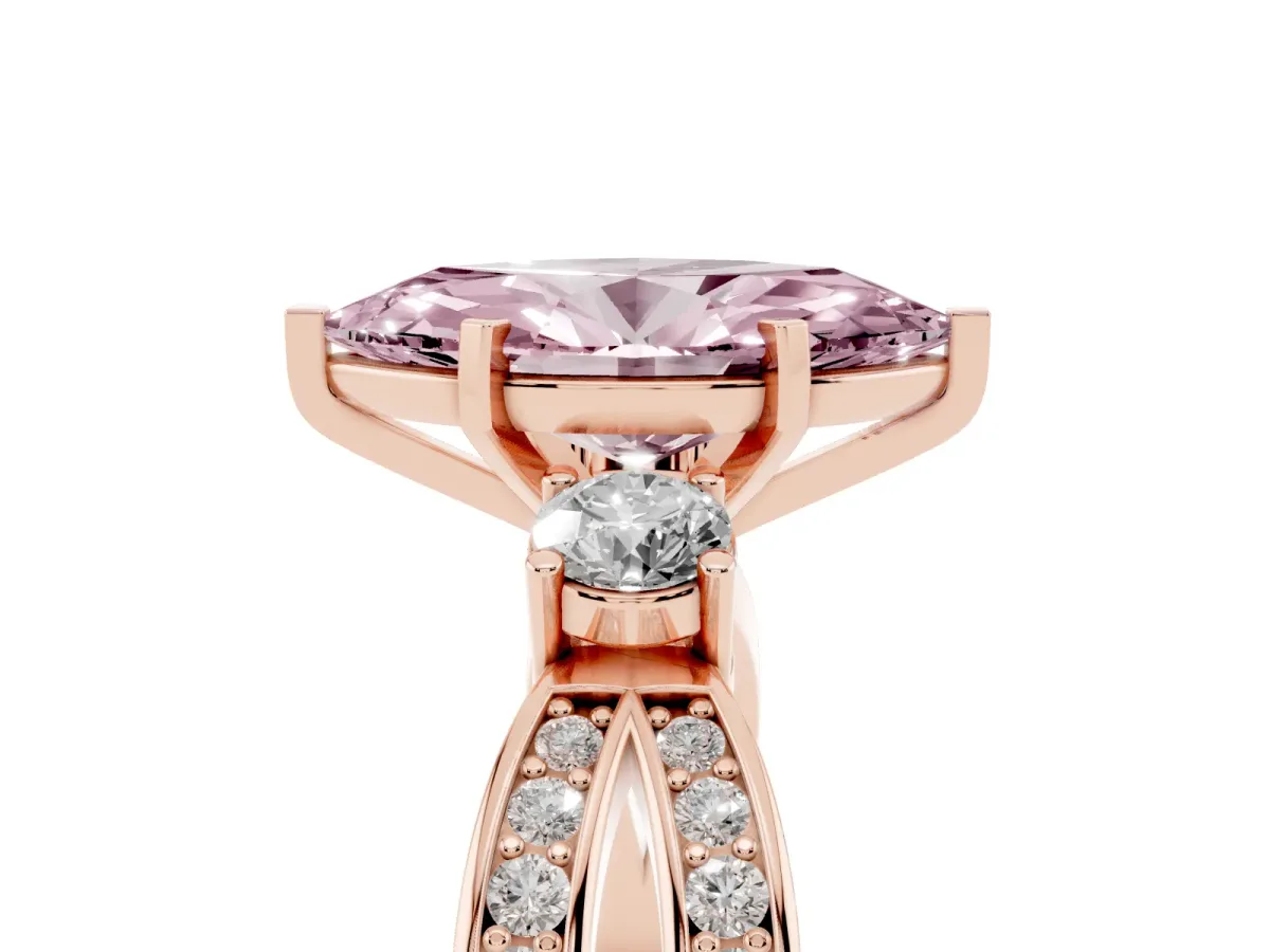 Fancy Pink Three-Stone Marquise Cut Cut Diamond Twist Band with Prong Setting Rose gold