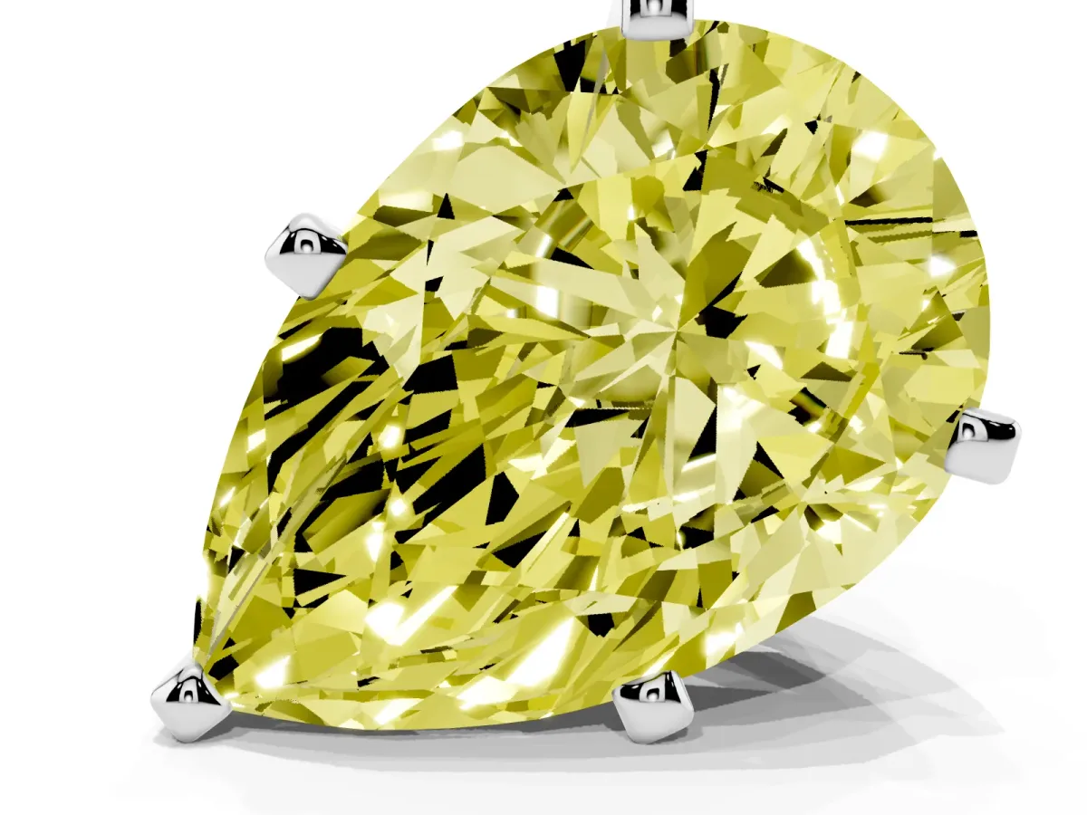 Fancy Yellow Pear Cut Diamond Solitaire Ring with Prong Setting and Classic Band Platinum
