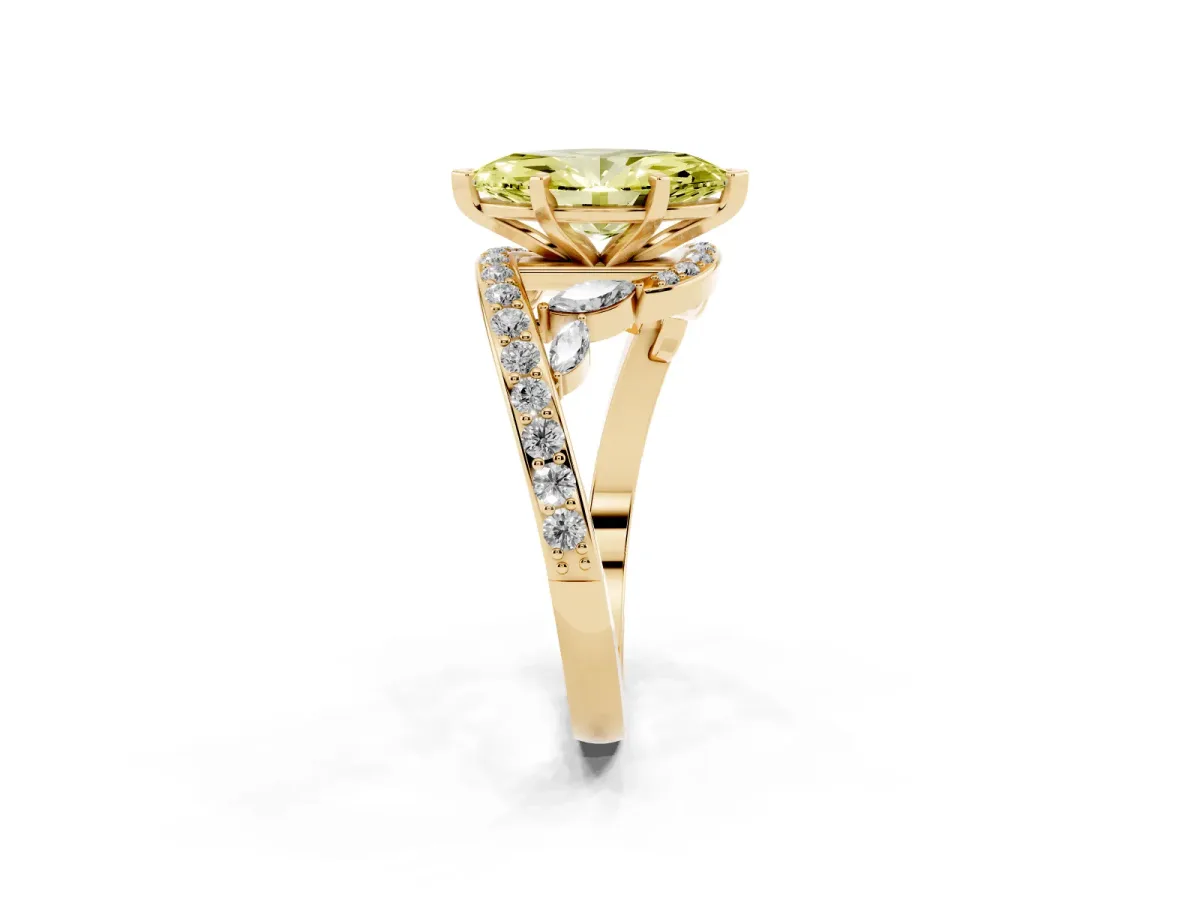 Fancy Yellow Marquise Cut Solitaire with Pavé Twist Band and Four-Prong Setting Yellow gold