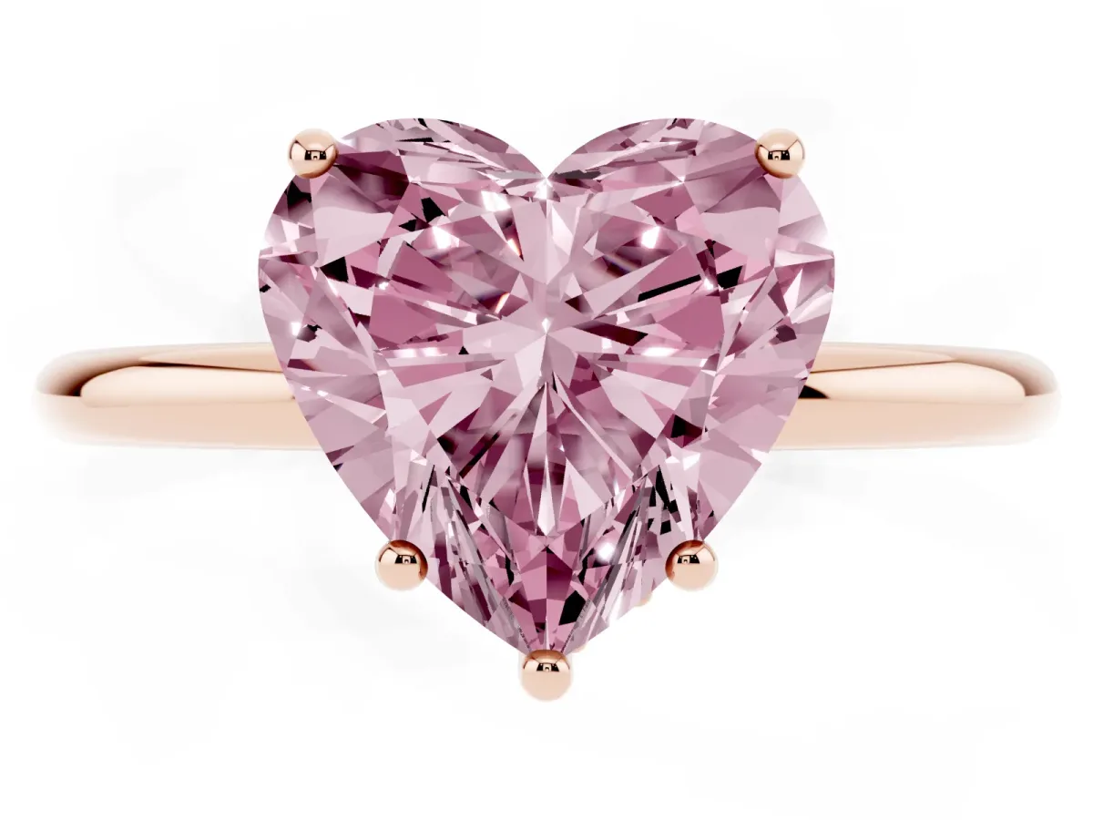 Fancy Pink Heart Cut Solitaire Diamond Ring with a Classic Band and Four-Prong Setting Rose gold