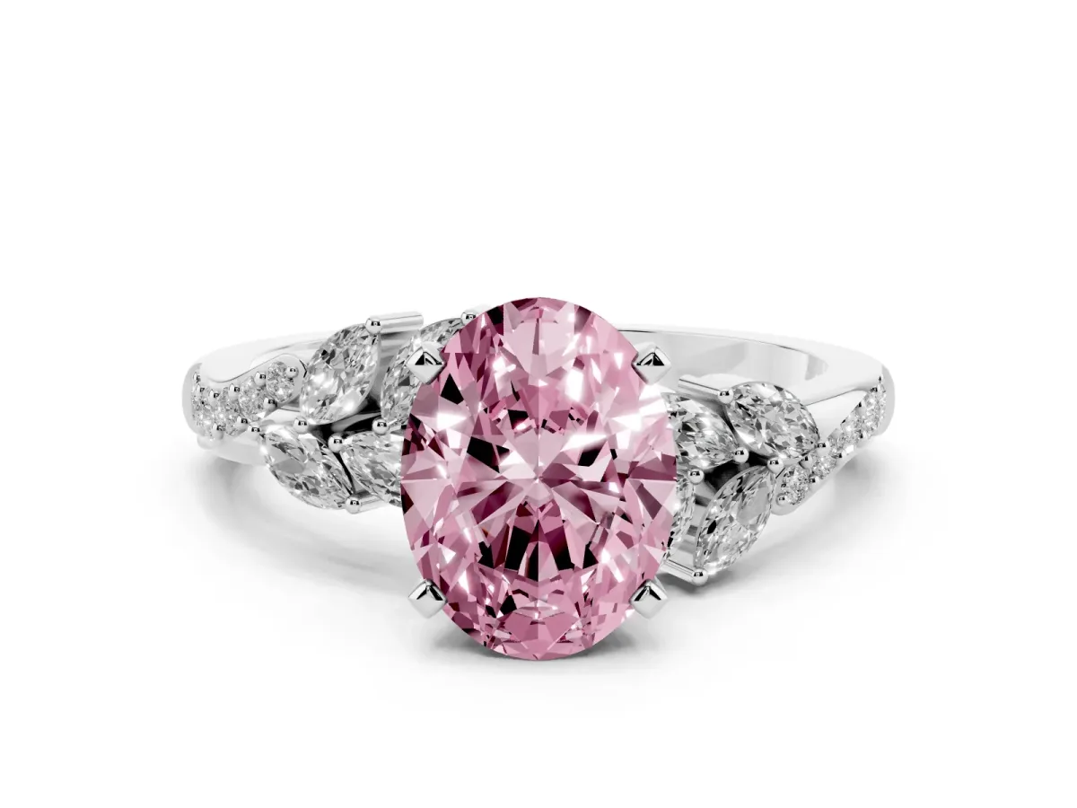 Fancy Pink Oval Cut Solitaire Marquise Twist Band with Six-Prong Setting Silver