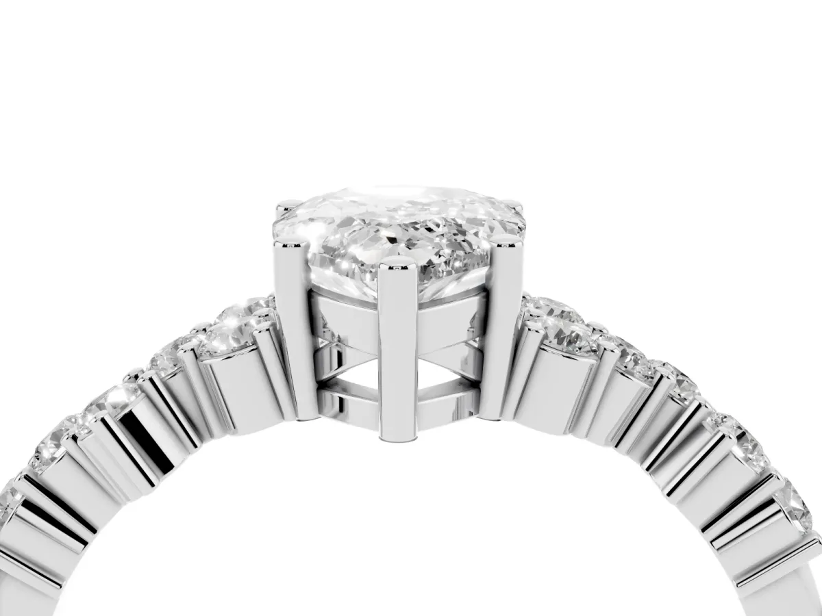 Pear Cut Diamond Scattered Round Accent Ring with Prong Setting White gold