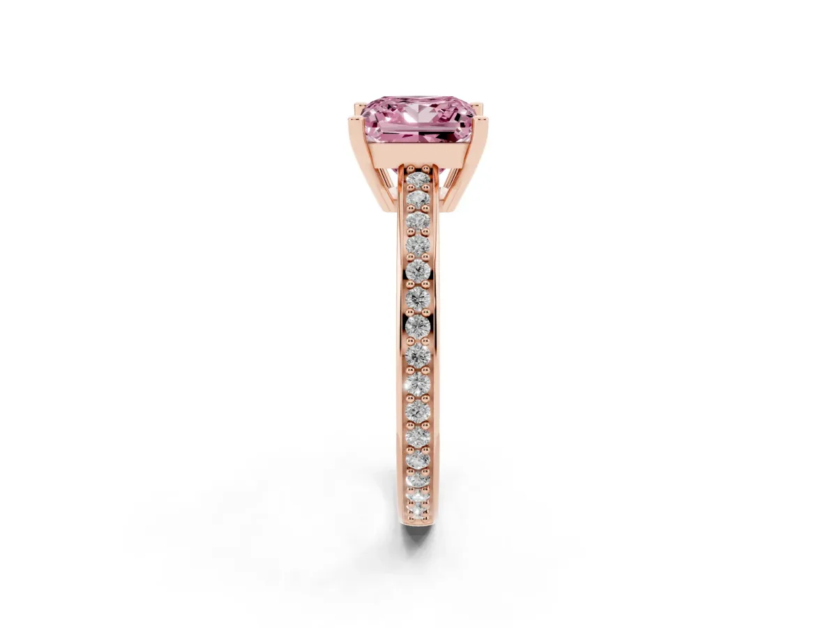 Fancy Pink Princess Cut Solitaire Pavé Band Prong Setting Ring Rose gold
