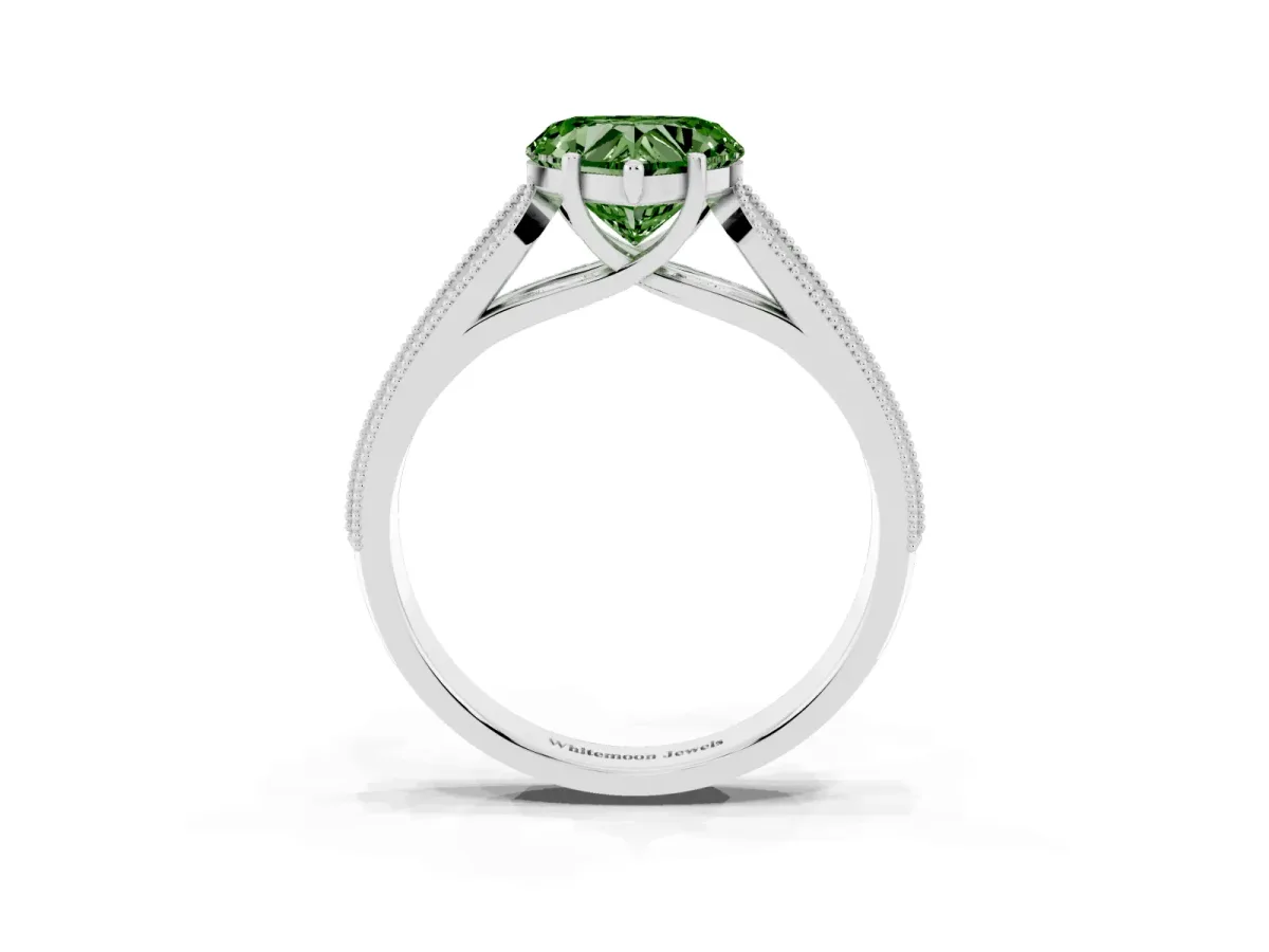 Fancy Green Heart Cut Cut Pave Split Shank Engagement Ring with Four-Prong Setting White gold