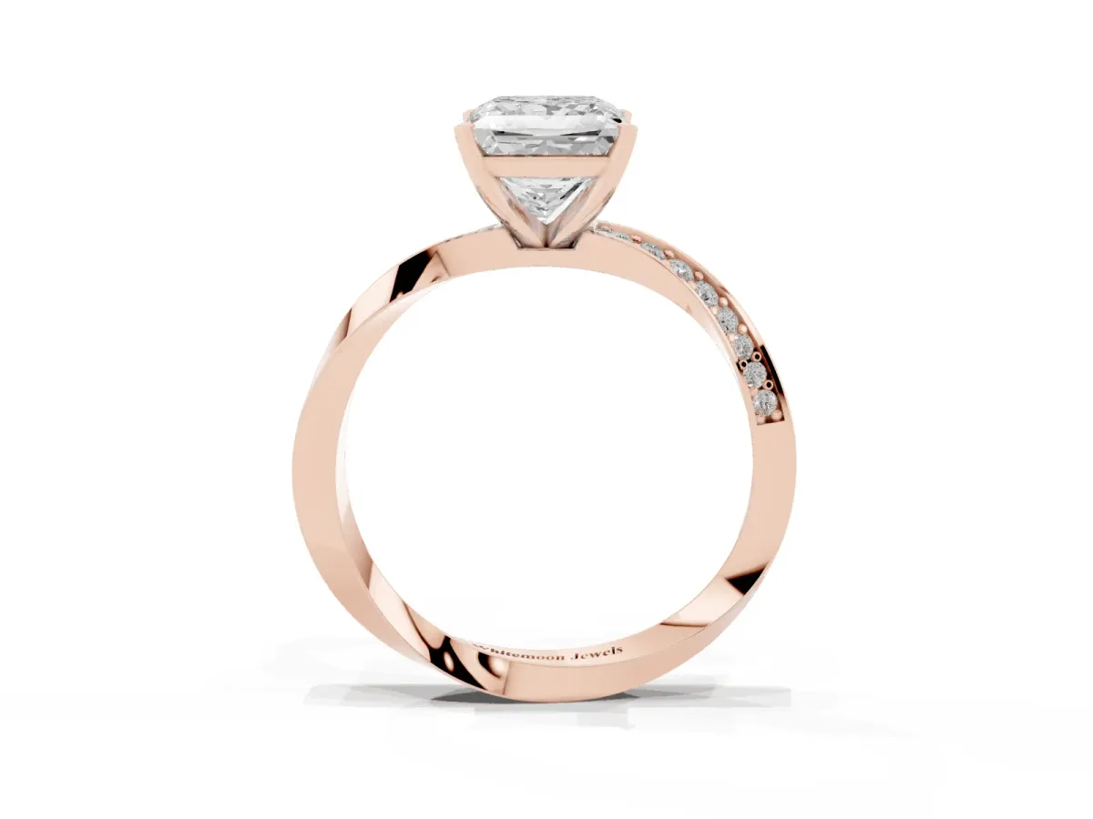Princess Cut Diamond Engagement Ring with Side Stone Accents and Four-Prong Setting Rose gold