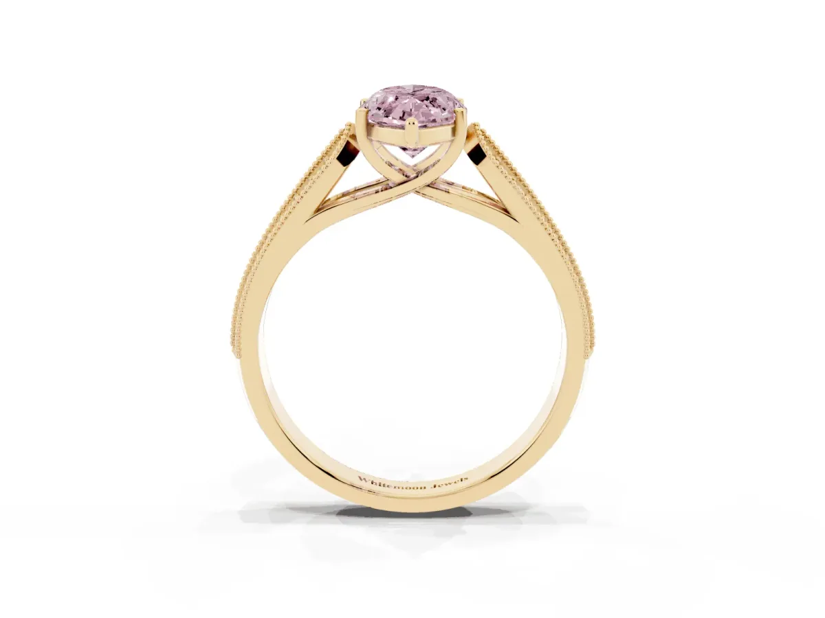 Fancy Pink Marquise Cut Cut Pave Split Shank Engagement Ring with Four-Prong Setting Yellow gold