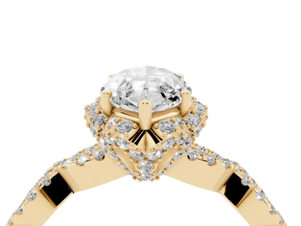 Marquise Cut Halo Twist Band Solitaire Ring with Six-Prong Setting Yellow gold