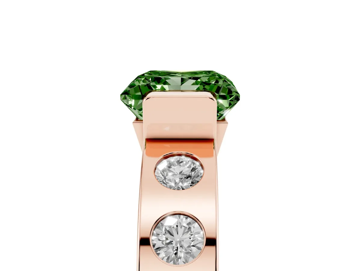 Fancy Green Princess Cut Brilliant Channel-Set Diamond Ring with Bezel Prong Setting Rose gold