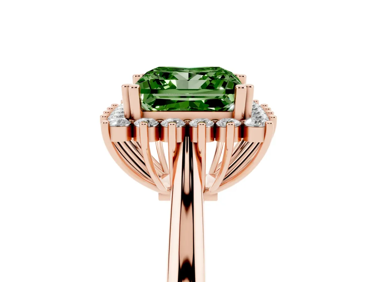 Fancy Green Princess Cut Cut Diamond Halo Ring with Solitaire Band and Prong Setting Rose gold