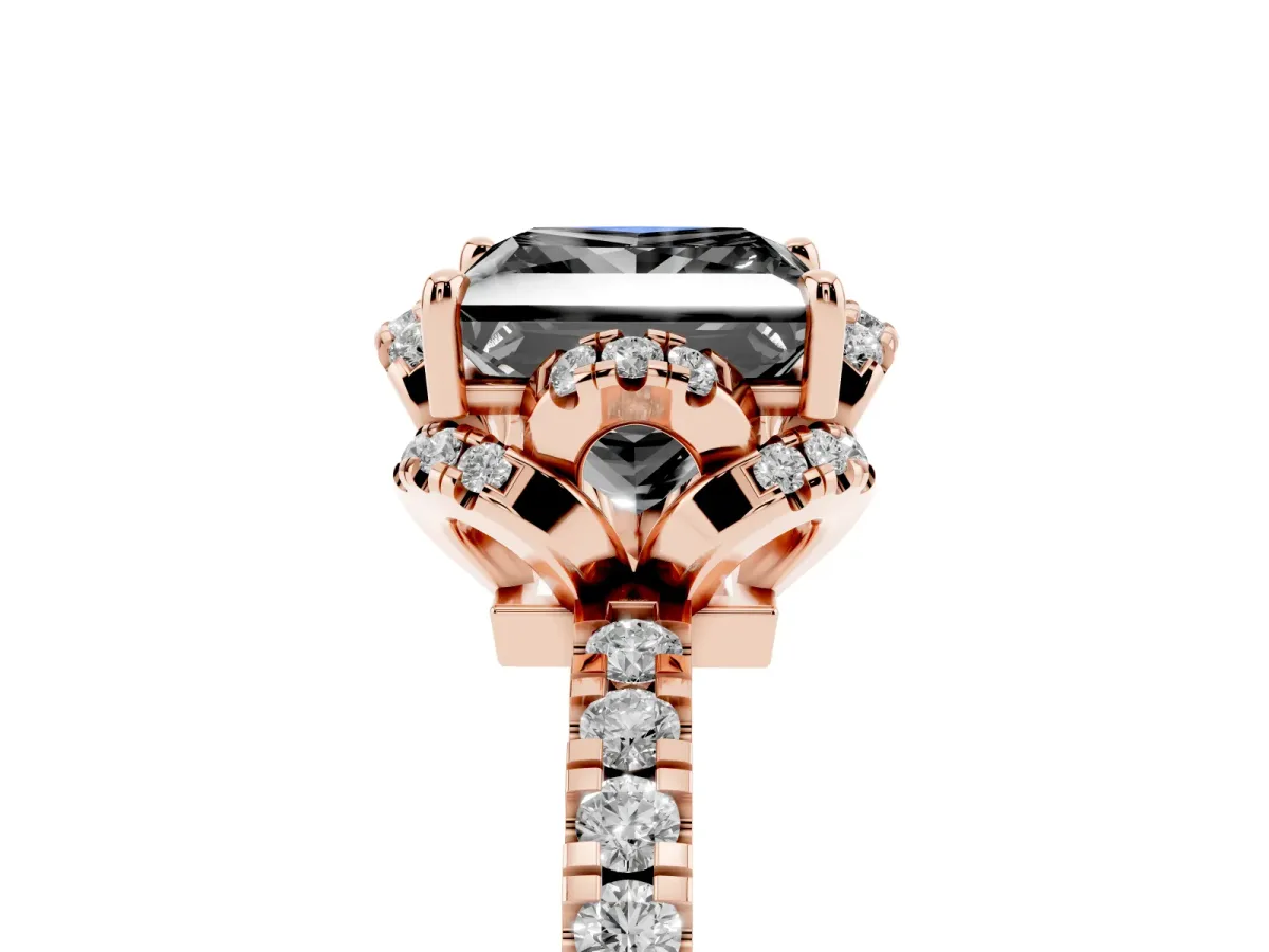 Fancy Black Princess Cut Diamond Halo Pave Band with Four-Prong Setting Rose gold