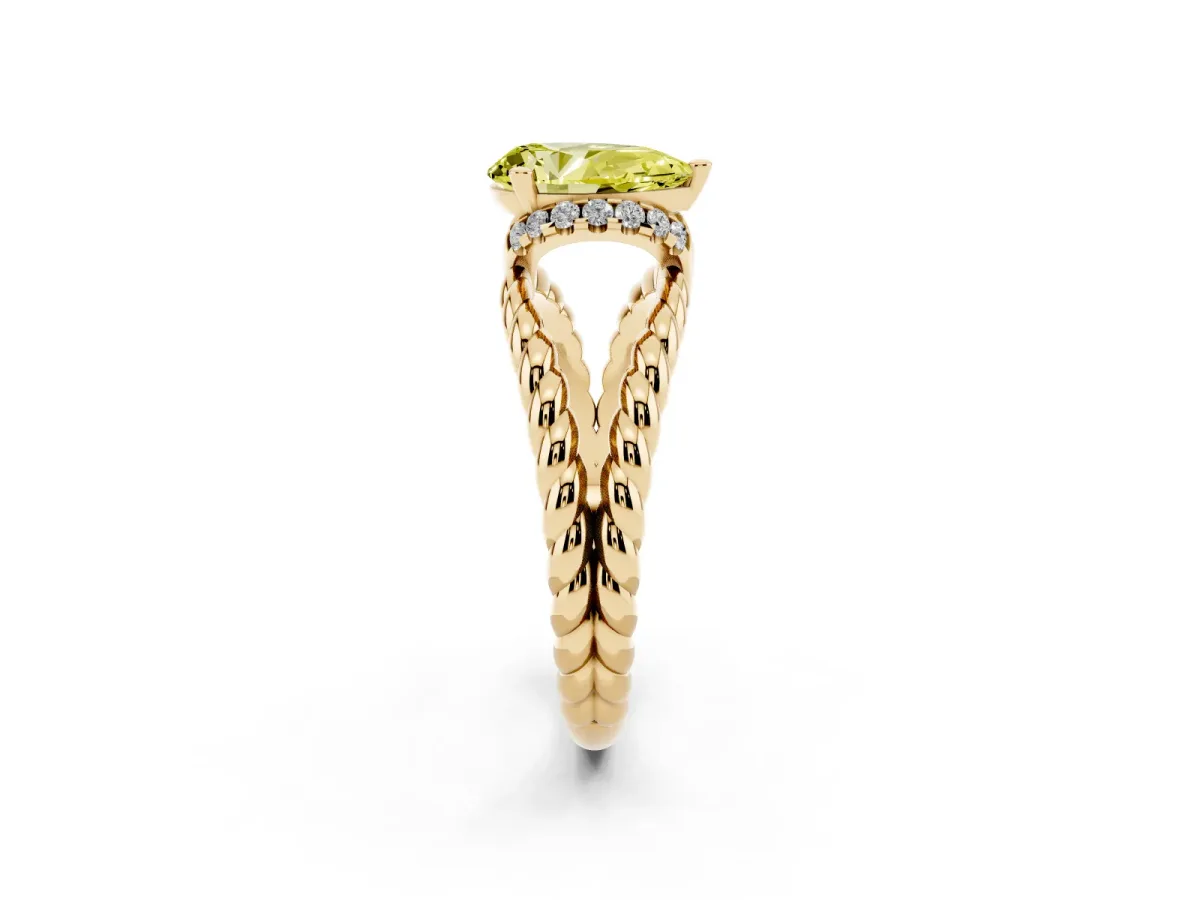 Fancy Yellow Pear Cut Halo Twisted Band Four-Prong Ring Yellow gold