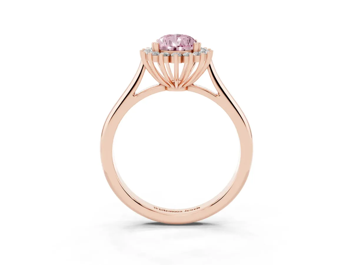 Fancy Pink Pear Cut Cut Diamond Halo Ring with Solitaire Band and Prong Setting Rose gold