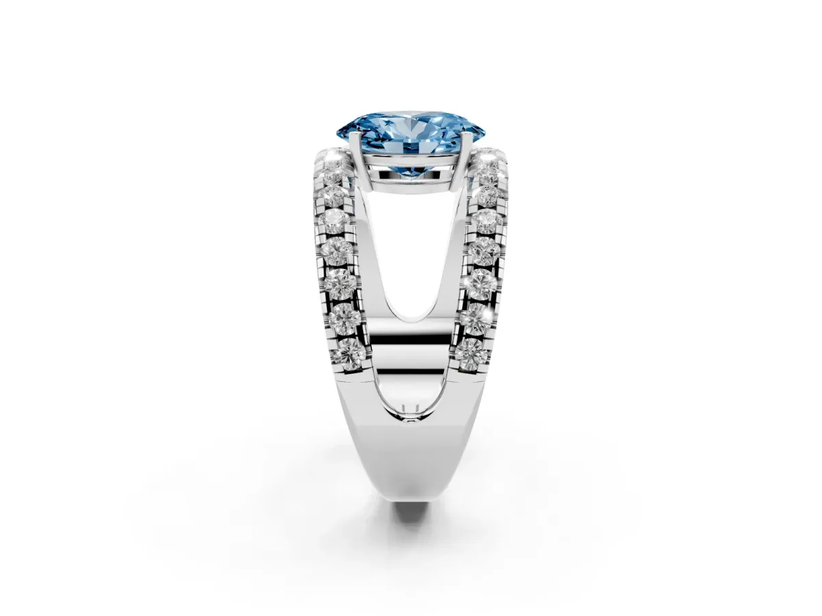 Fancy Blue Oval Cut Solitaire Split Shank Pave Diamond Ring Platinum