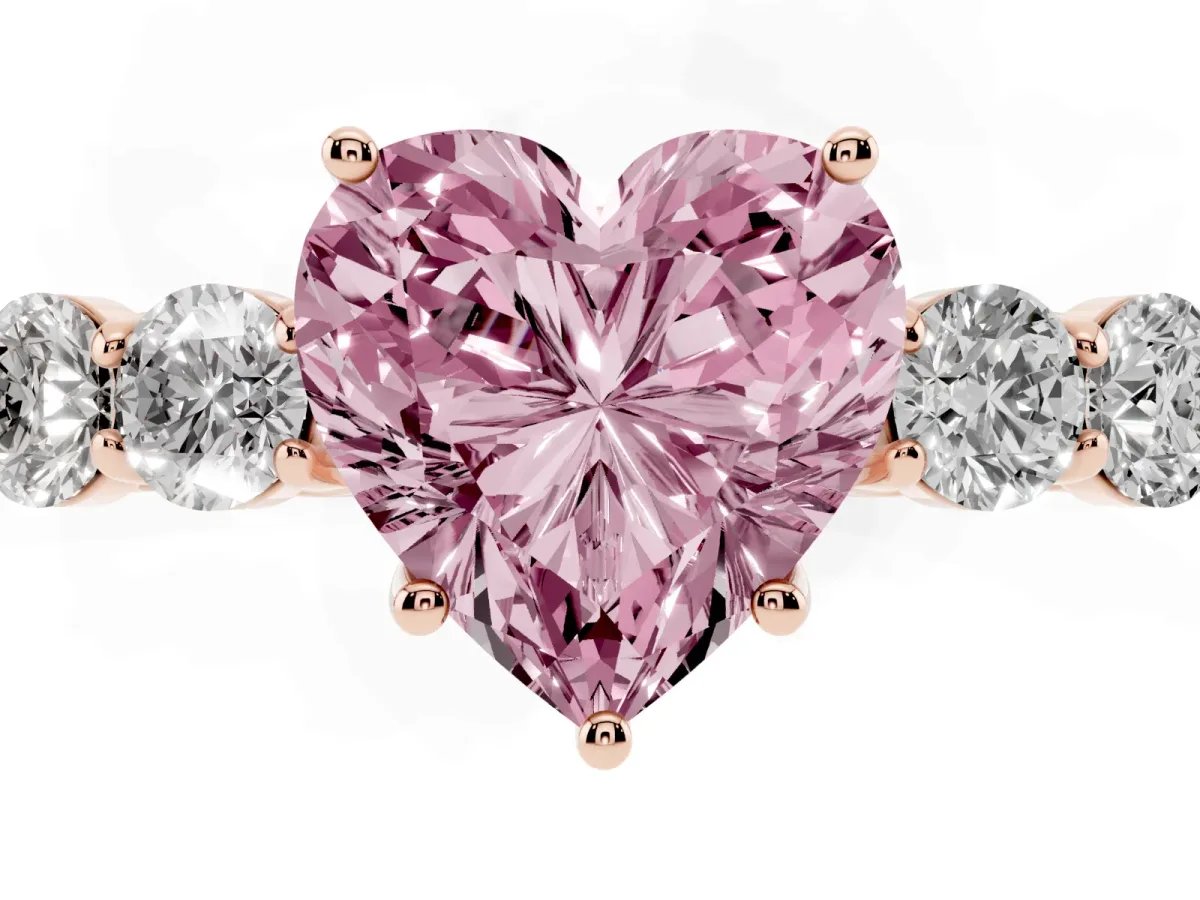 Fancy Pink Heart Cut Cut Diamond Five-Stone Prong Set White Gold Ring Rose gold