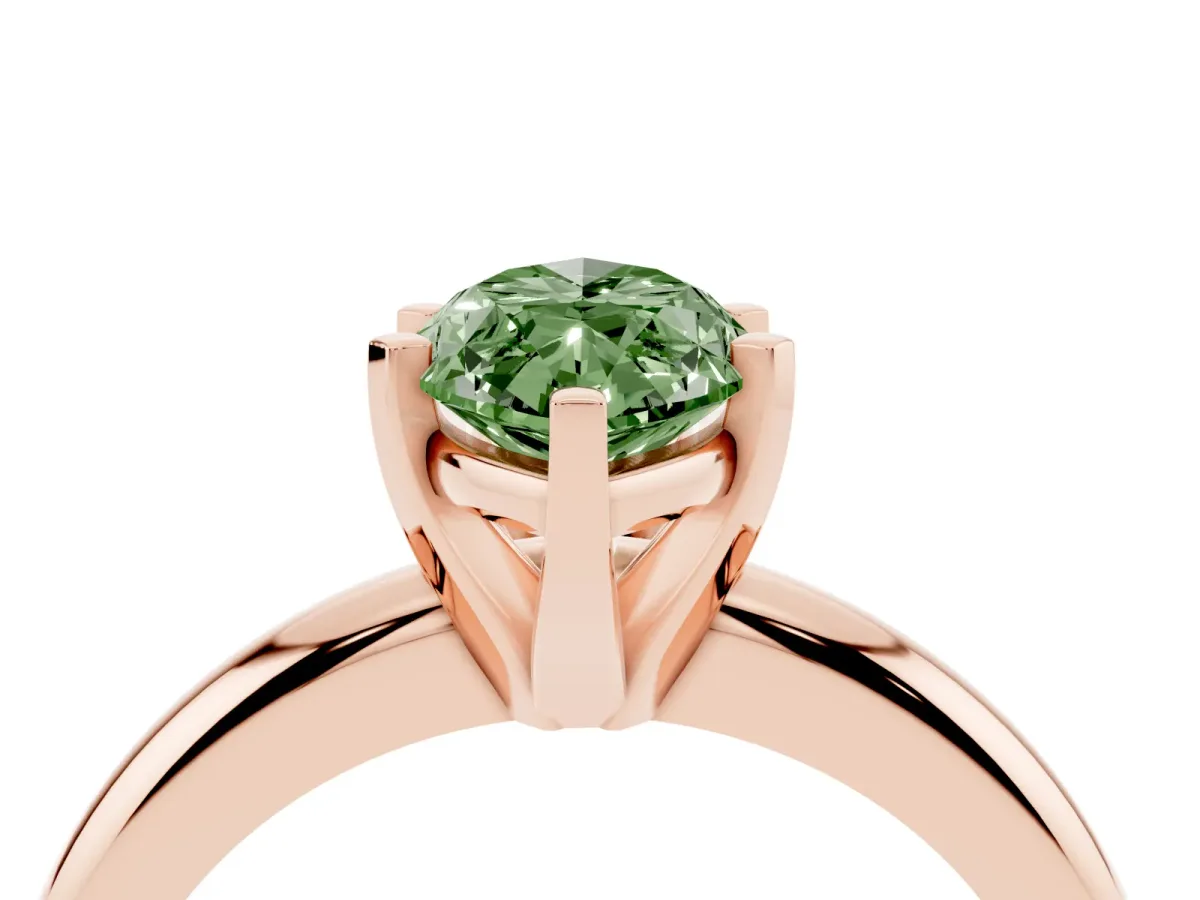 Fancy Green Marquise Cut Diamond Solitaire Engagement Ring with Round Band and Four-Prong Setting Rose gold