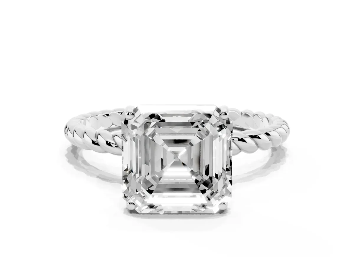 Asscher Cut Solitaire Twisted Band 4-Prong Ring Silver