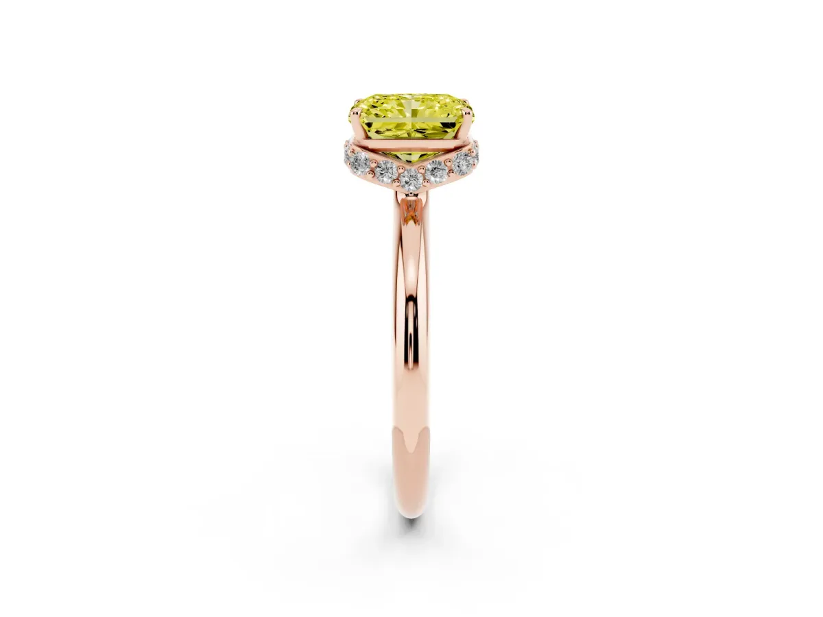 Fancy Yellow Radiant Cut Brilliant Solitaire Engagement Ring with Six-Prong Setting and Classic Band Rose gold