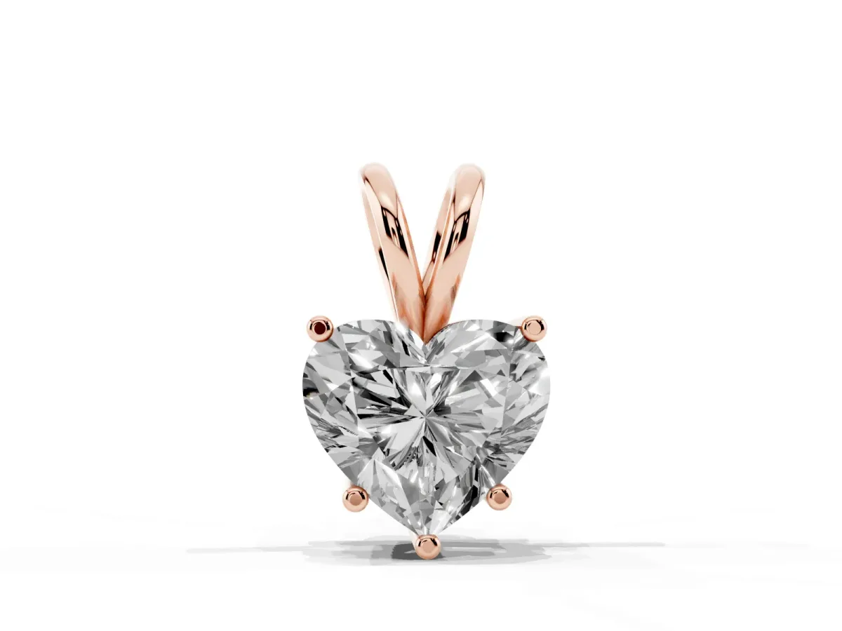 Heart-Shaped Diamond Solitaire Pendant with Four-Prong Setting Rose gold