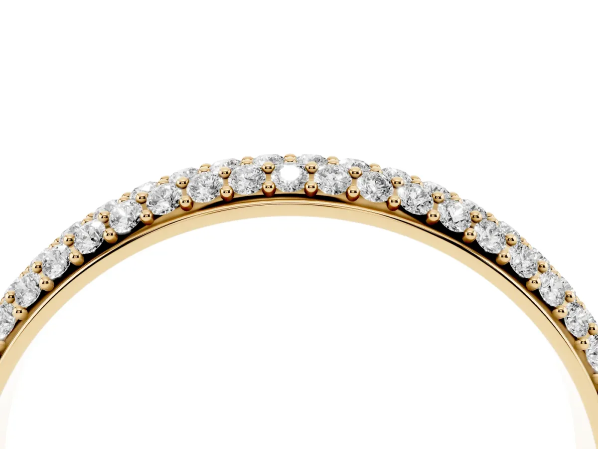 Three-Row Pave Round Diamond Eternity Band with Shared Prong Setting Yellow gold