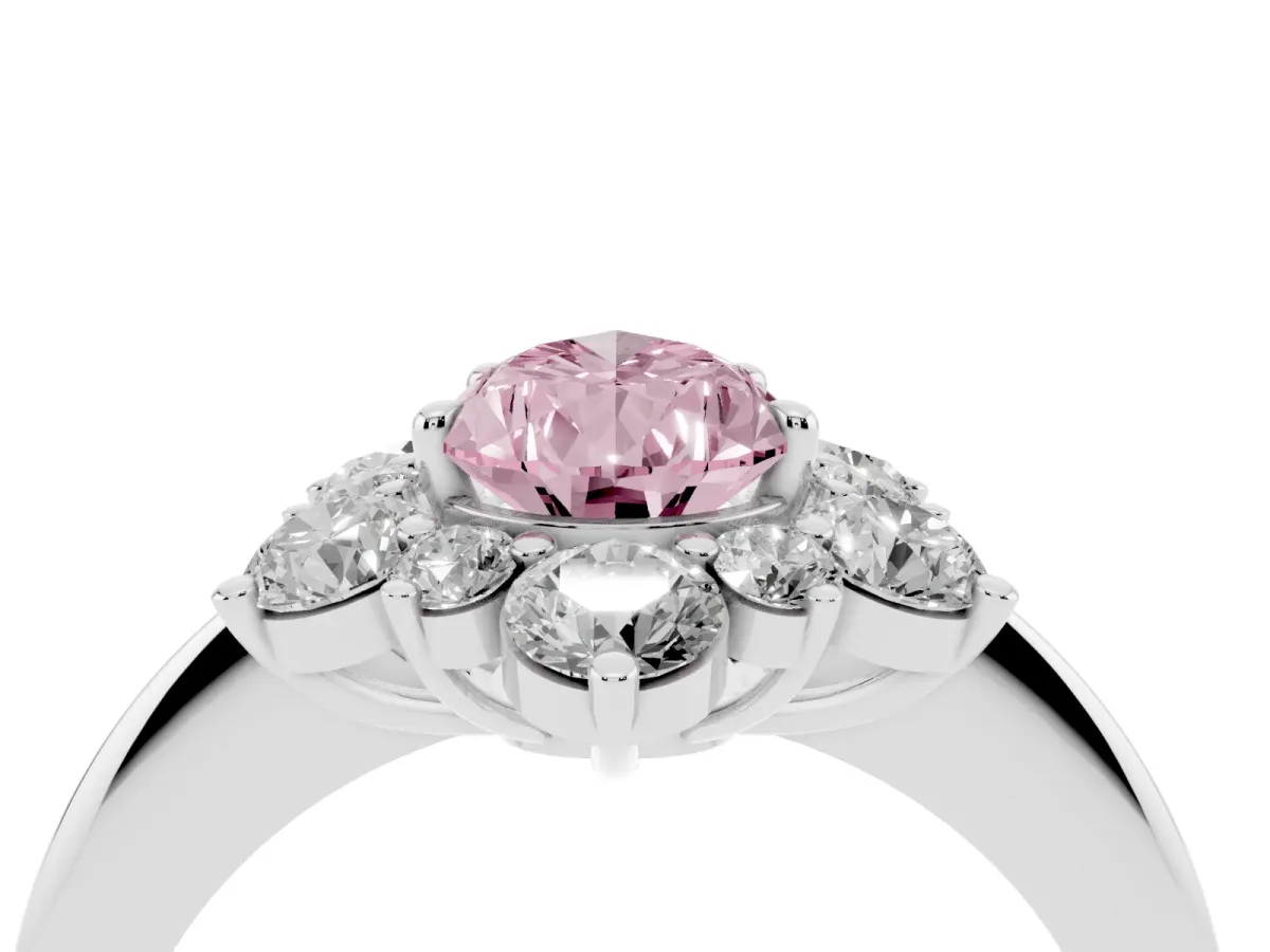 Fancy Pink Pear Cut Diamond Cluster Halo Ring with Solitaire Band and Four-Prong Setting Silver