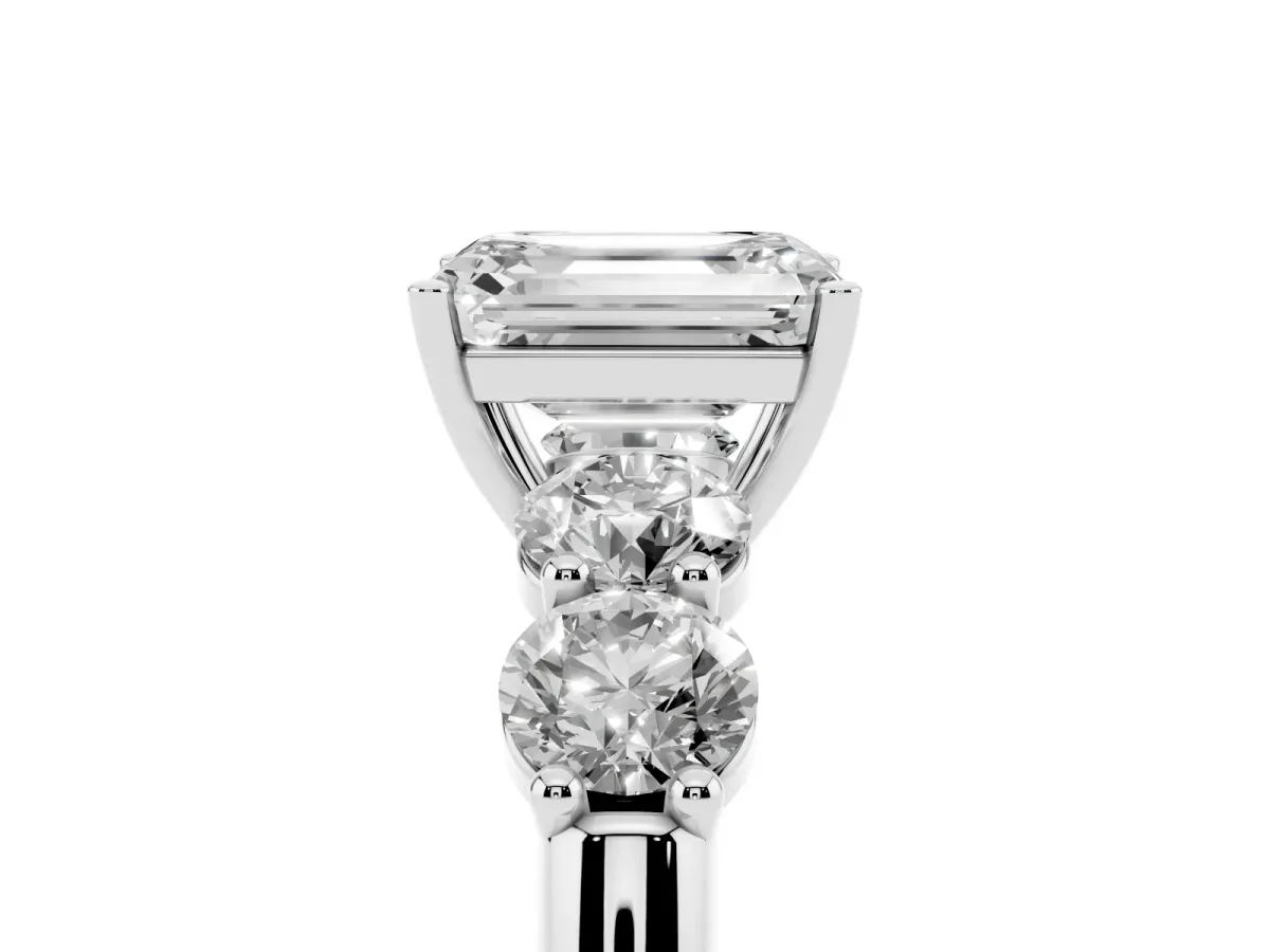 Emerald Cut Cut Five-Stone Prong Set Diamond Ring with Classic Band Silver