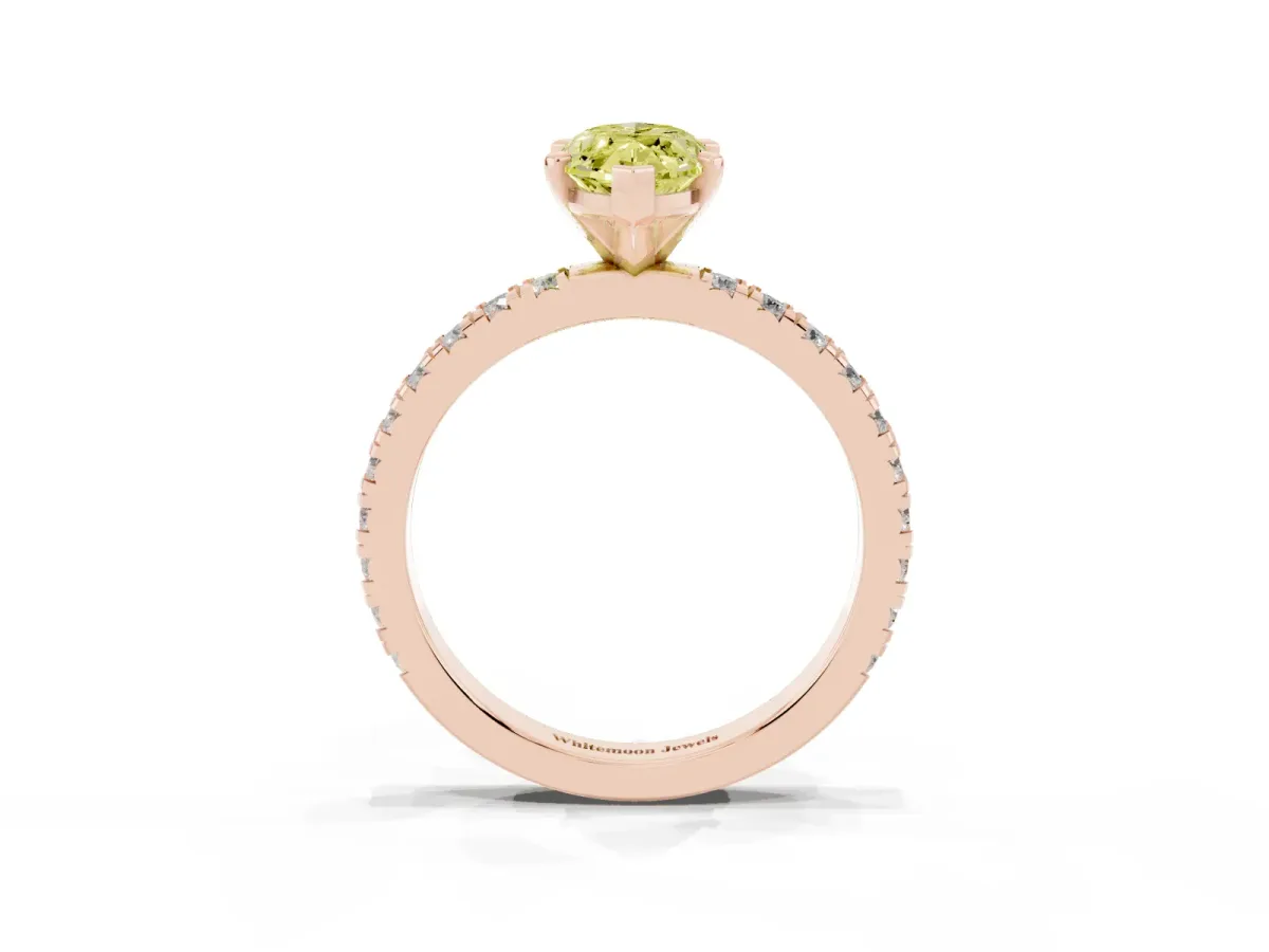 Fancy Yellow Marquise Cut Diamond Pavé Band Solitaire with Four-Prong Setting Rose gold