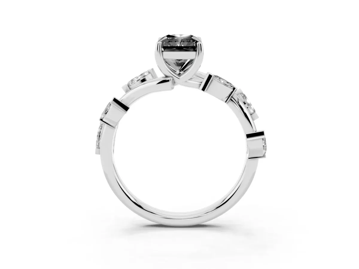 Fancy Black Radiant Cut Solitaire Twisted Band Marquise Accent Prong Setting Ring Platinum