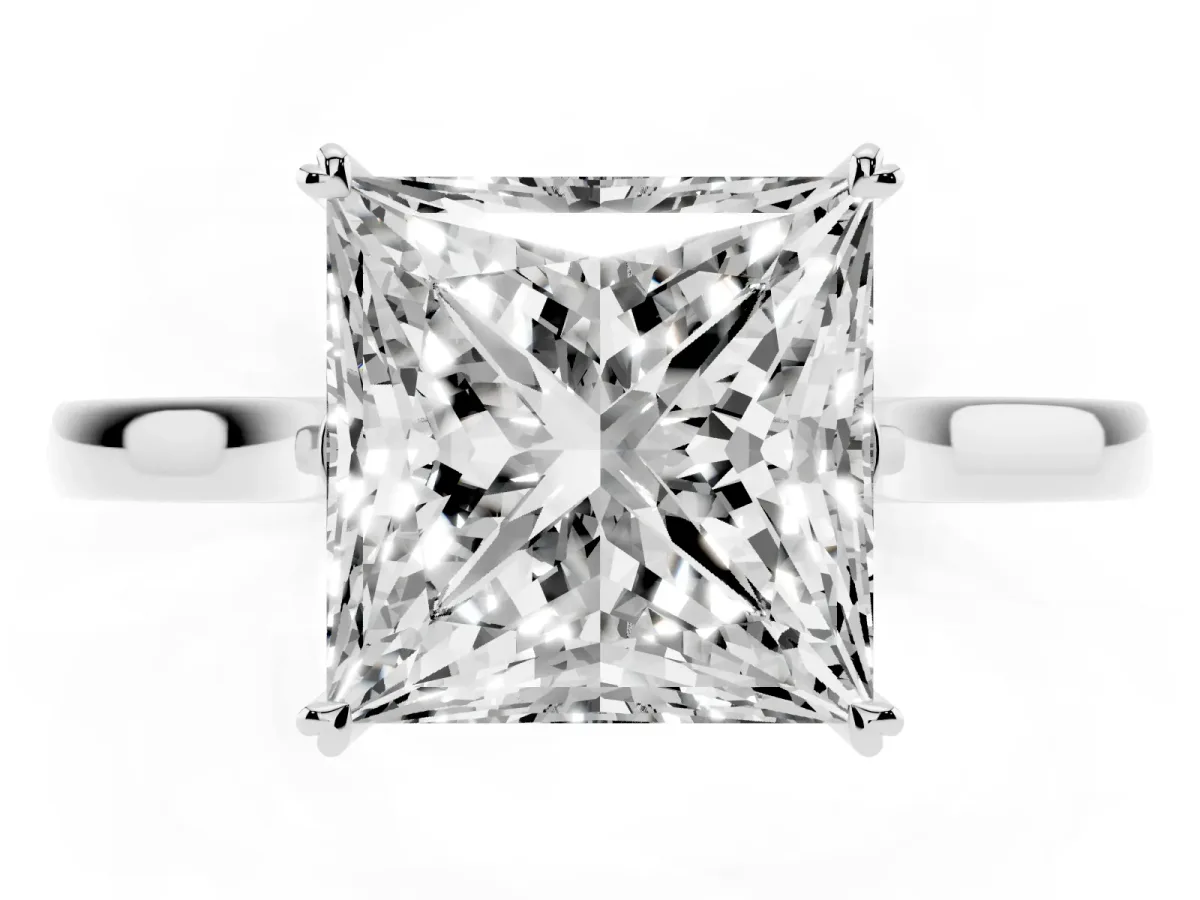 Princess Cut Solitaire Heart Prong Engagement Ring with Tapered Band White gold