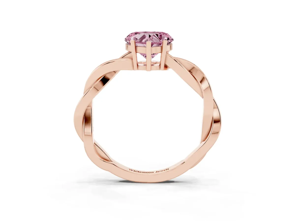 Fancy Pink Heart Cut Solitaire Twisted Pave Diamond Ring with Four-Prong Setting Rose gold