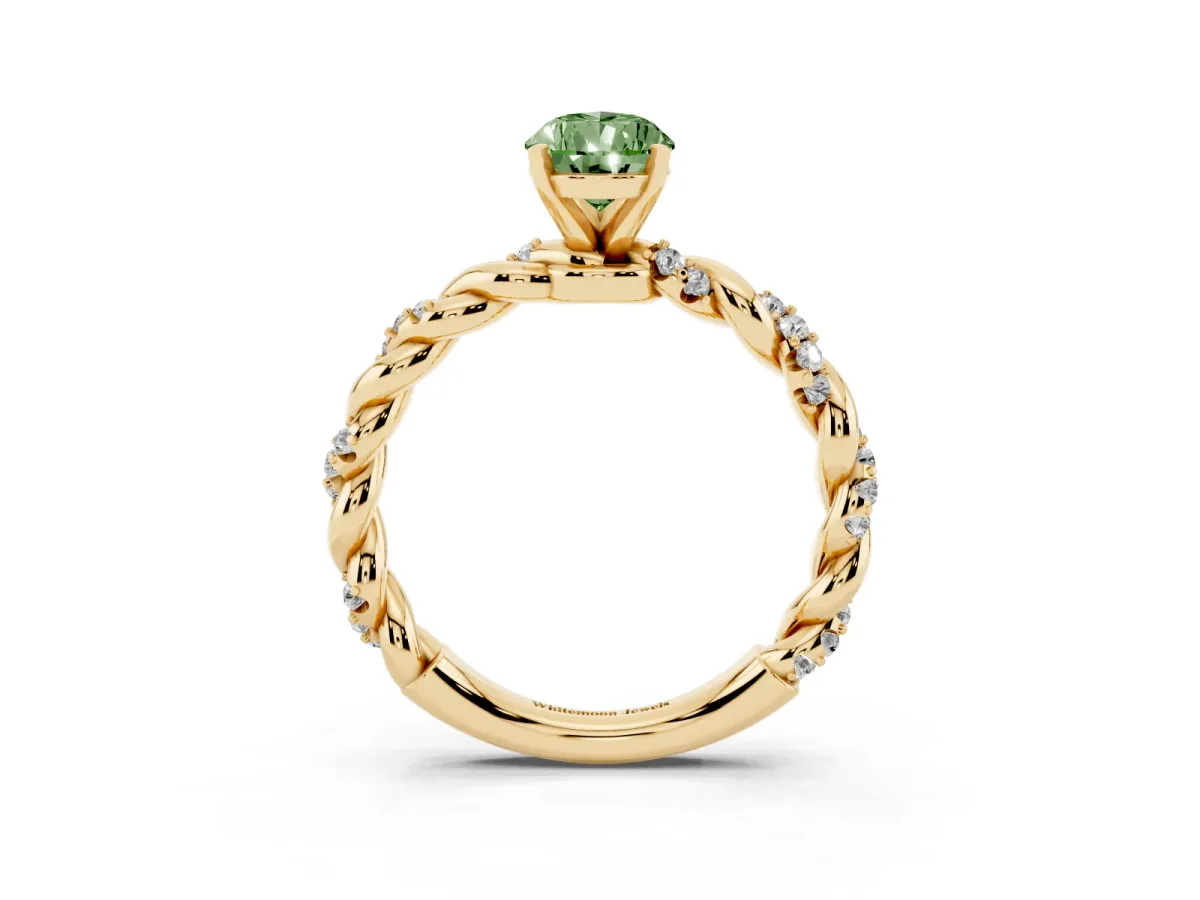 Fancy Green Pear Cut Diamond Solitaire Ring with Twisted Band and Pavé Accents Yellow gold