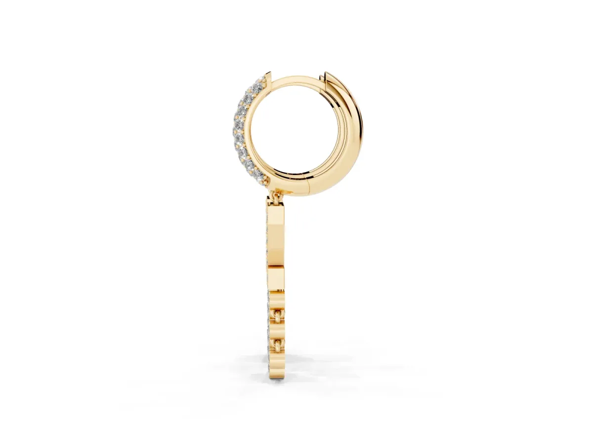 Round Diamond Initial Z Huggie Hoop Earrings Yellow gold