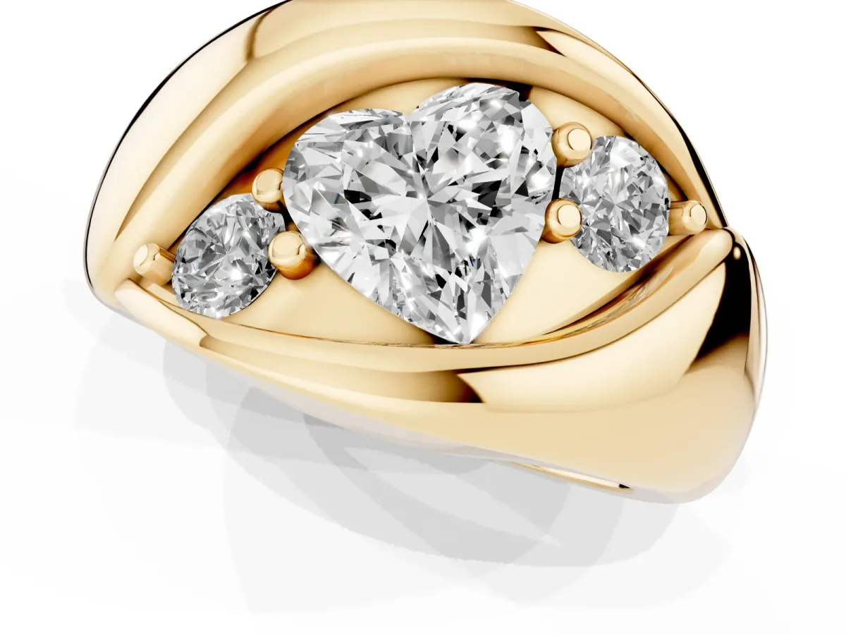 Channel Set Heart Cut Diamond Crossover Band Yellow gold