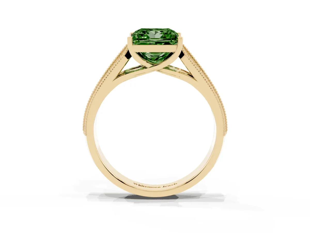 Fancy Green Princess Cut Cut Pave Split Shank Engagement Ring with Four-Prong Setting Yellow gold
