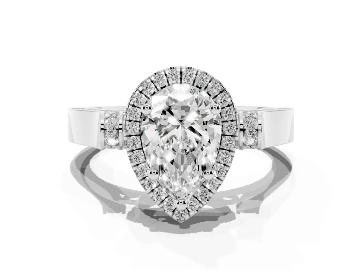 Pear Cut Halo Pave Split Shank Prong Setting Ring Silver