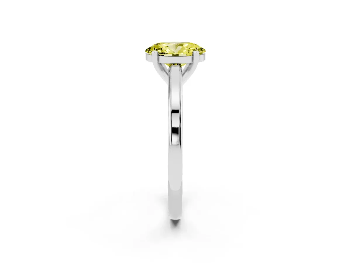 Fancy Yellow Oval Cut Solitaire Diamond Ring with Four-Prong Setting and Classic Band Platinum