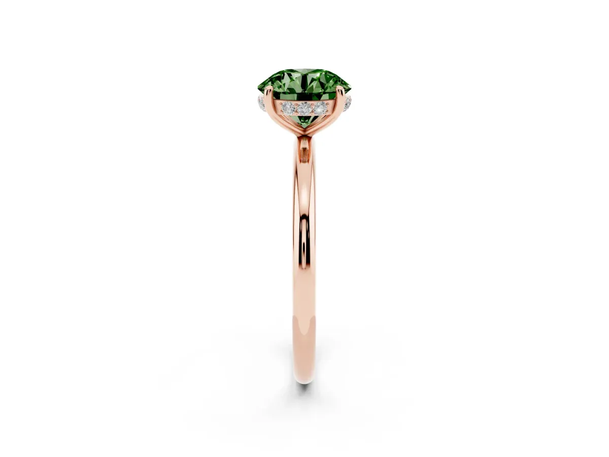Fancy Green Round Cut Solitaire Diamond Ring with a Classic Band and Four-Prong Setting Rose gold