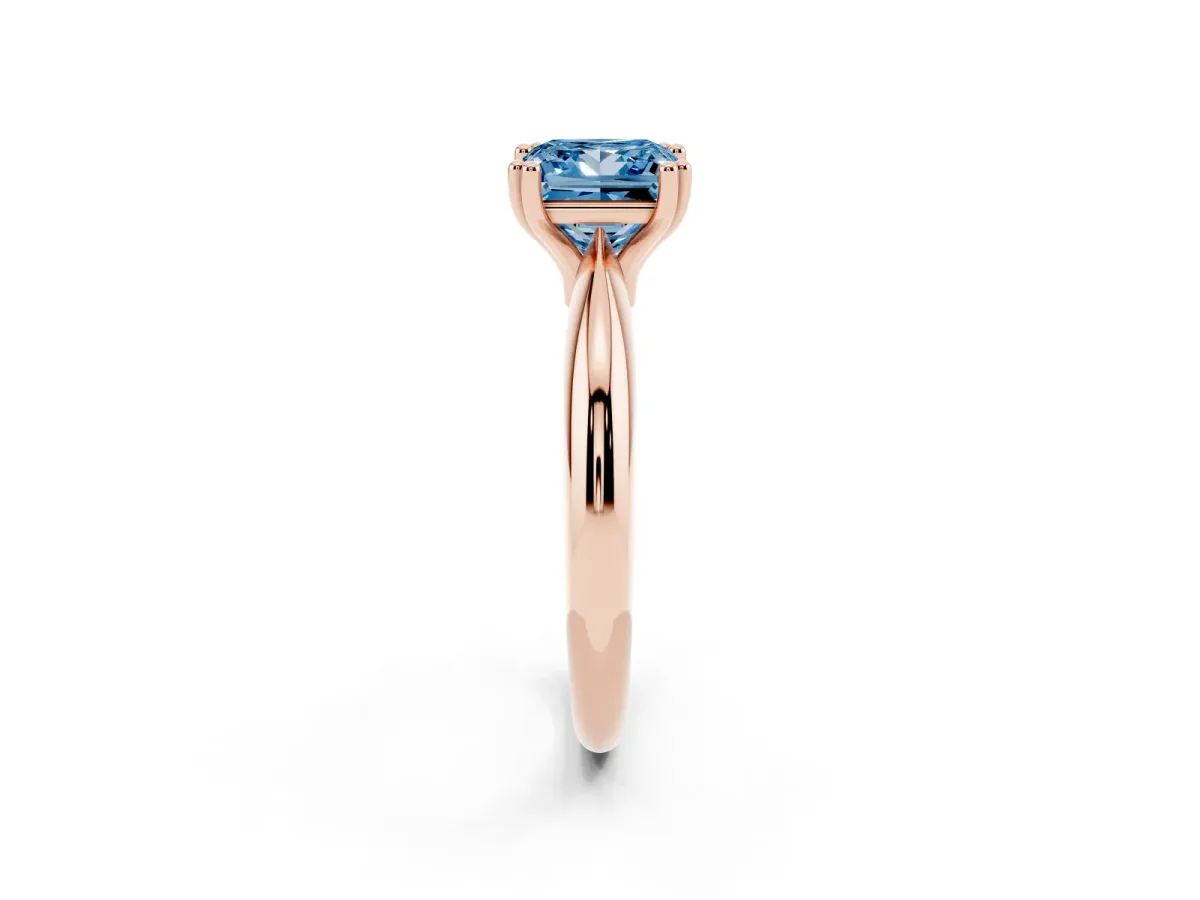 Fancy Blue Princess Cut Cut Solitaire Engagement Ring with Tapered Band and Four-Prong Setting Rose gold