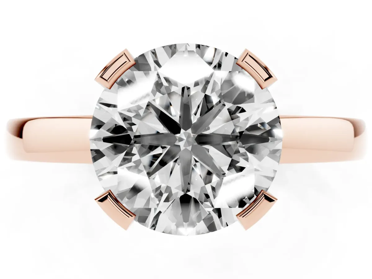 Round Cut Cut Solitaire Ring with Four-Prong Setting and Classic Band Rose gold