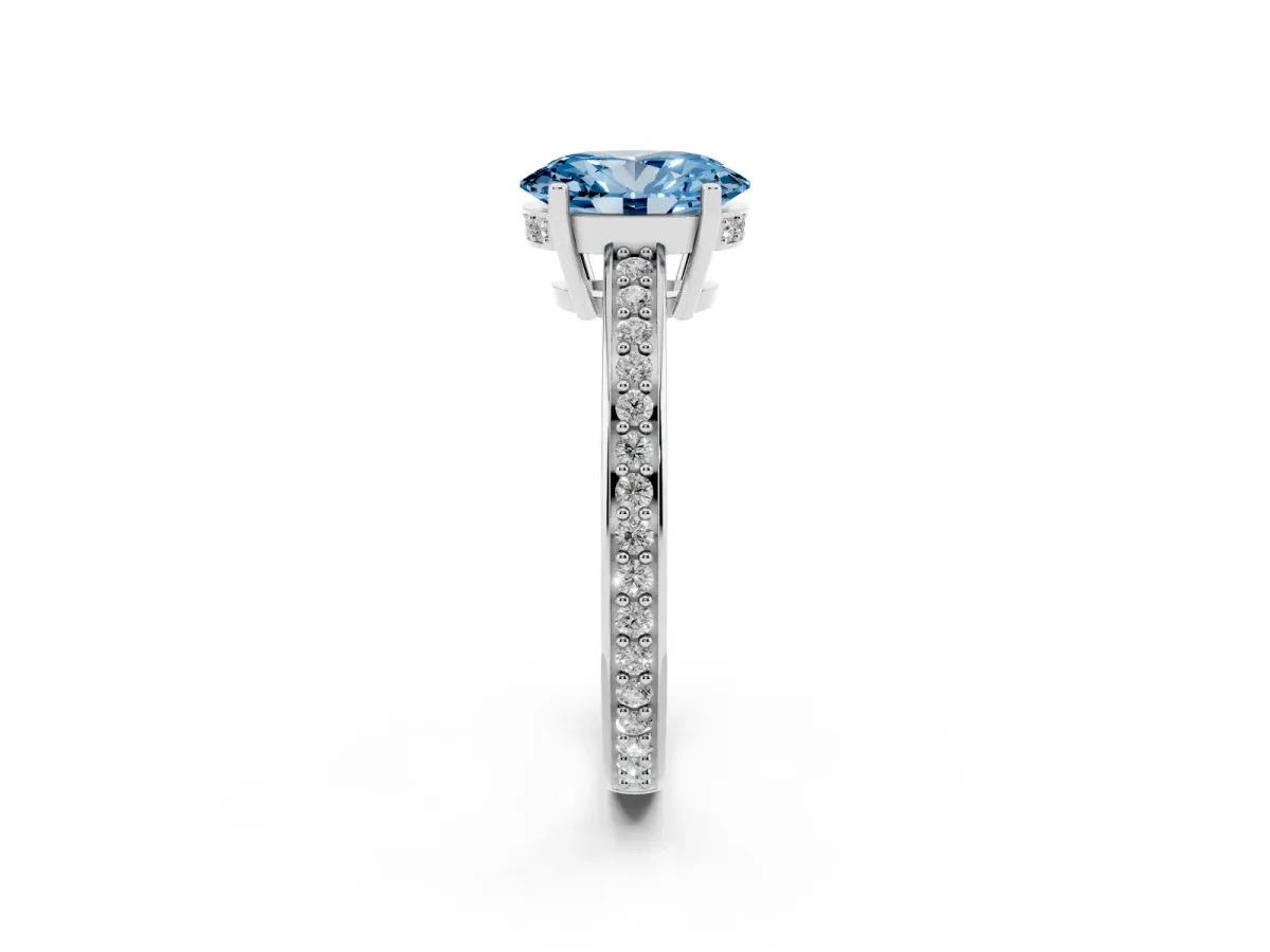 Fancy Blue Oval Cut Solitaire Pavé Band Prong Setting Ring White gold