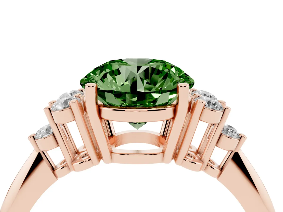 Fancy Green Round Cut Cut Diamond Cluster Ring with Solitaire Band and Four-Prong Setting Rose gold