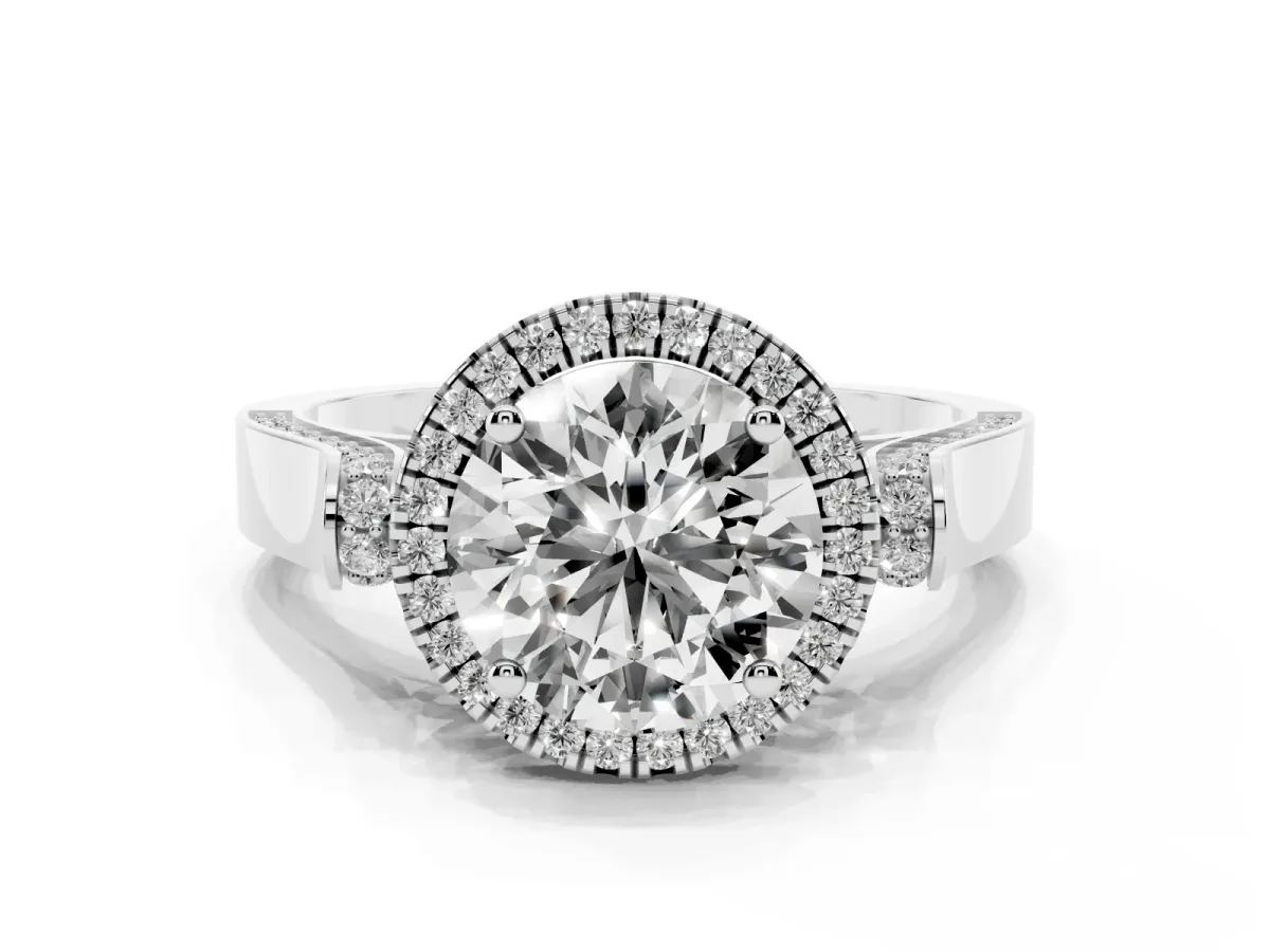 Round Cut Halo Pave Split Shank Prong Setting Ring Silver