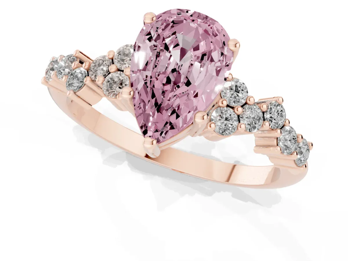 Fancy Pink Pear Cut Diamond Scattered Round Accent Ring with Prong Setting Rose gold